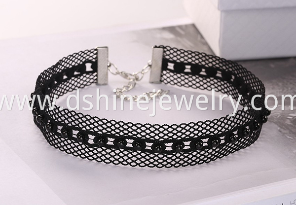 Black Wide Hollow Lace Necklace